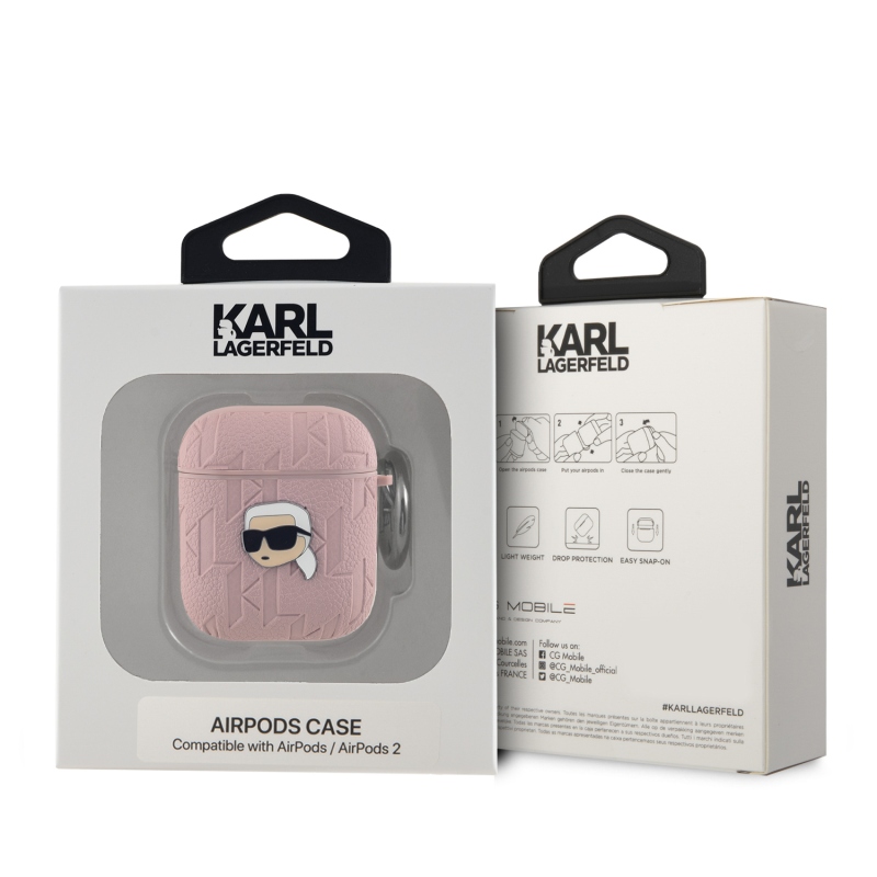 Karl Lagerfeld PU dombornyomott Karl Head tok AirPods 1/2 rózsaszínhez