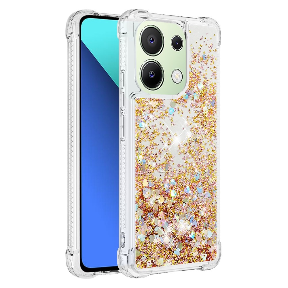 Glitter zselés homokóra tok Xiaomi Redmi Note 13-hoz - arany/szív