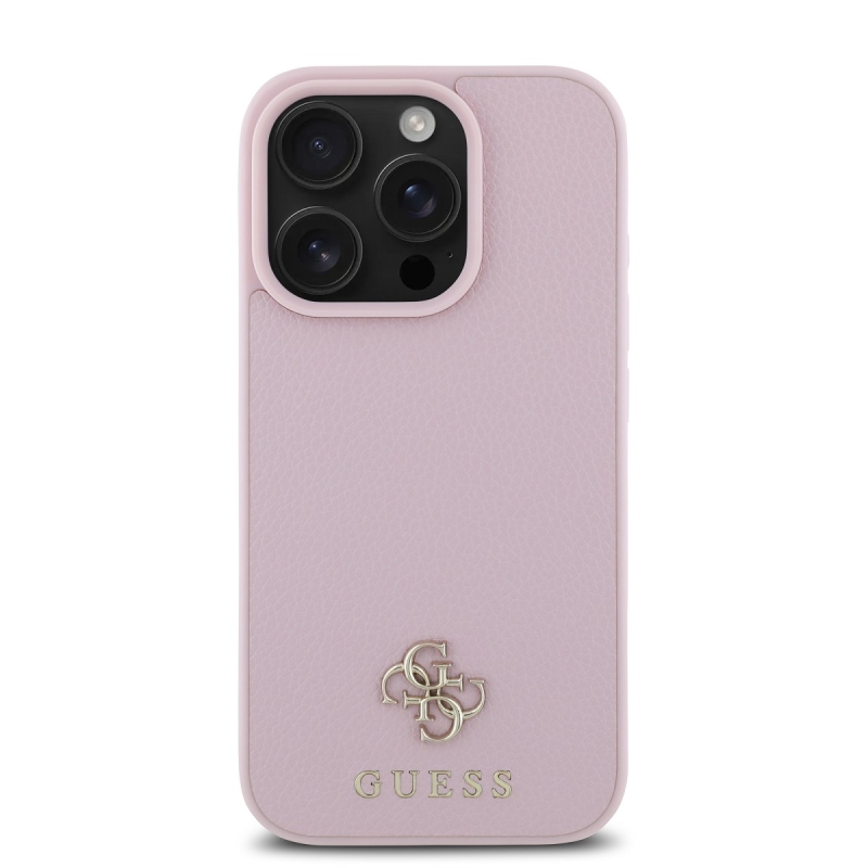 Guess PU szemcsés 4G kis fém logós MagSafe hátlap iPhone 16 Pro rózsaszínű iPhone 16 Pro számára