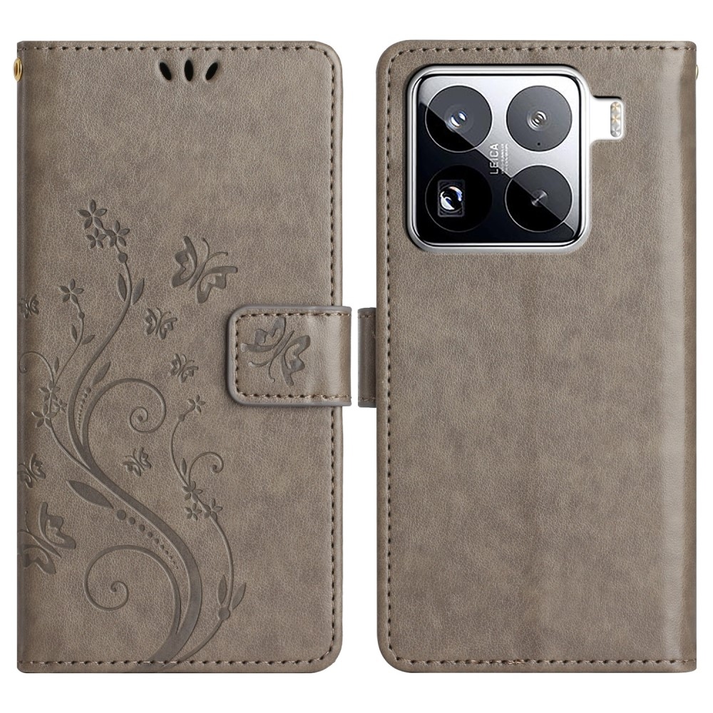 Virágok könyv tok Xiaomi 15 Pro-hoz - szürke