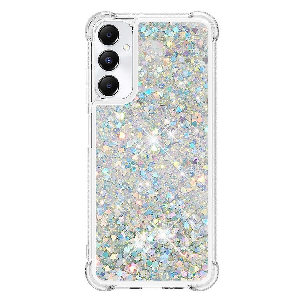 Glitter zselés homokóra tok Samsung Galaxy A05s készülékhez - ezüst/szív