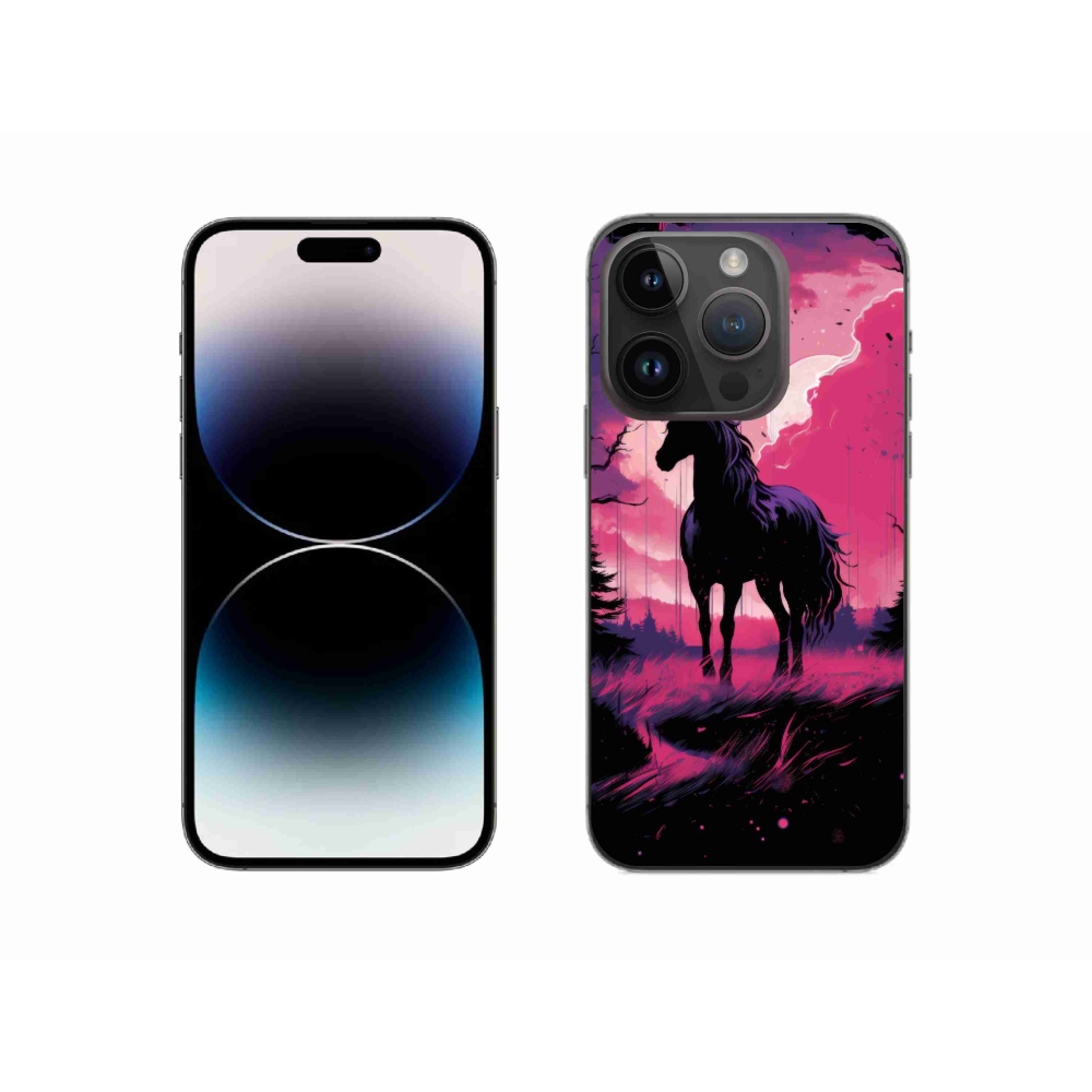 Zselés borítás mmCase iPhone 14 Pro készülékhez - fekete rajzfilm ló 1