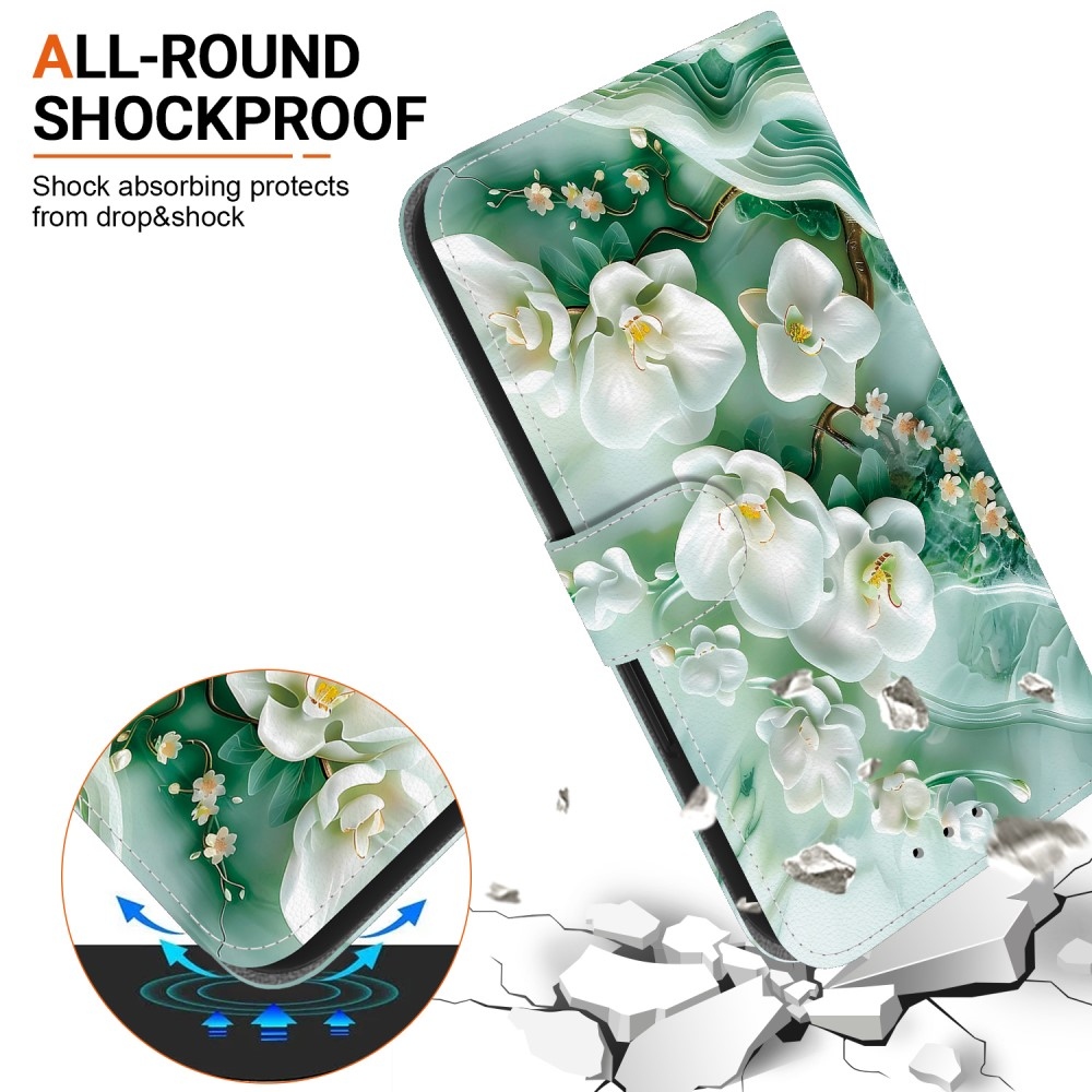 Sokoldalú könyvtáska Samsung Galaxy A36 5G/A56 5G - fehér virágok