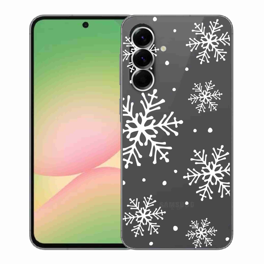 Zselés borítás mmCase Samsung Galaxy A56 5G készülékhez - fehér pelyhek átlátszó háttéren