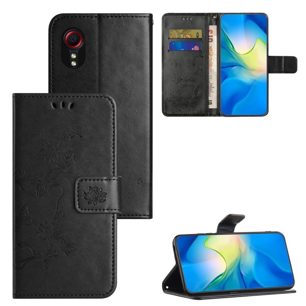 Virágos könyvtáska Samsung Galaxy Xcover 7 készülékhez - fekete