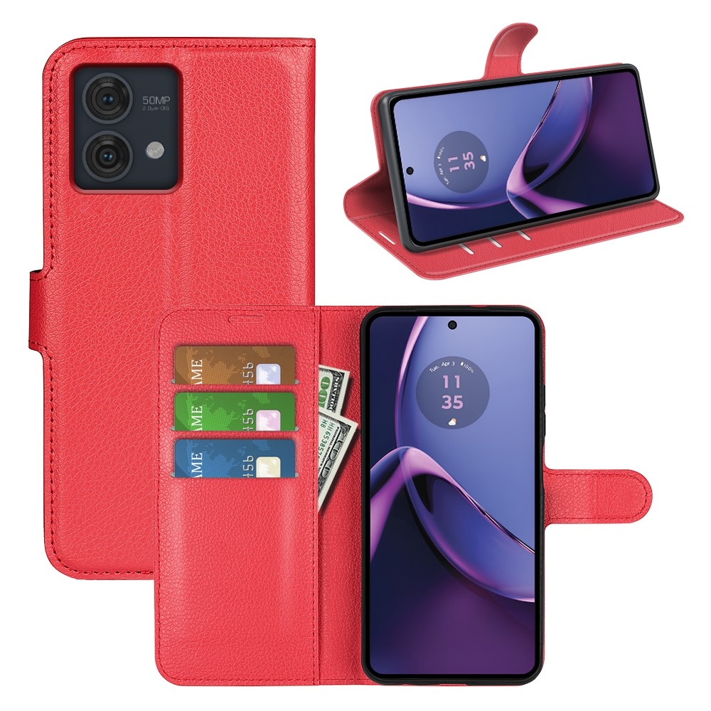 Litchi könyv tok a Motorola Moto G84 5G-hez - piros színű