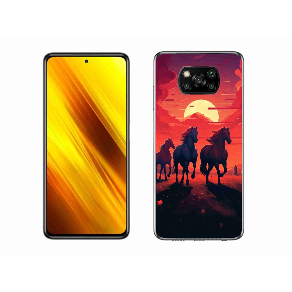 Gél borítás mmCase a Xiaomi Poco X3 Pro számára - lovak és naplemente