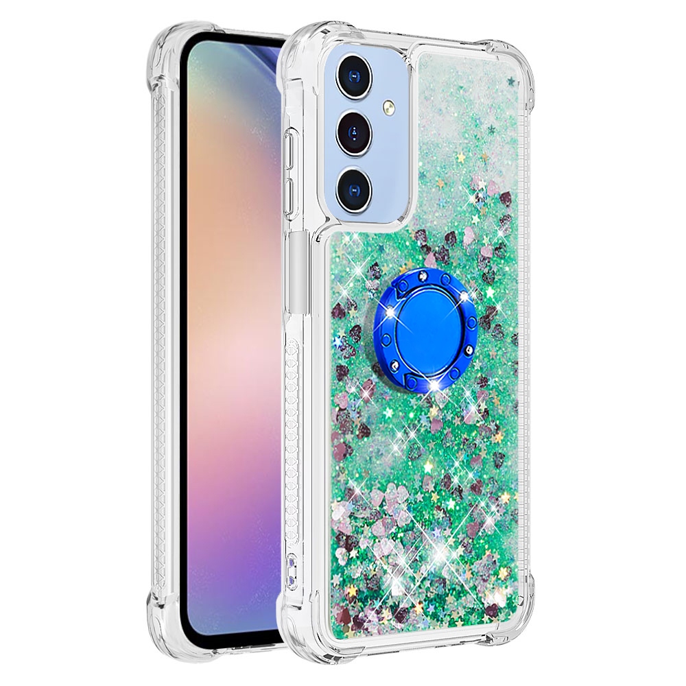 Glitt homokóra zselés tok ujjgyűrűvel Samsung Galaxy A17 5G-hez - zöld/szív