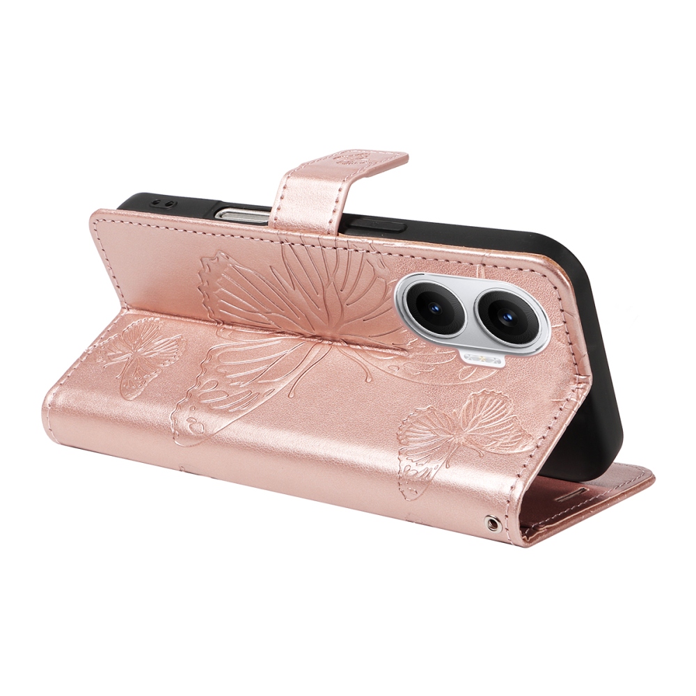 Nagy pillangó könyv tok a Xiaomi Poco F7 5G-hez - rózsaarany