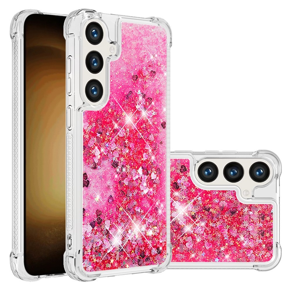 Csillogó homokóra zselés tok Samsung Galaxy S24+ - rózsaszín/szív