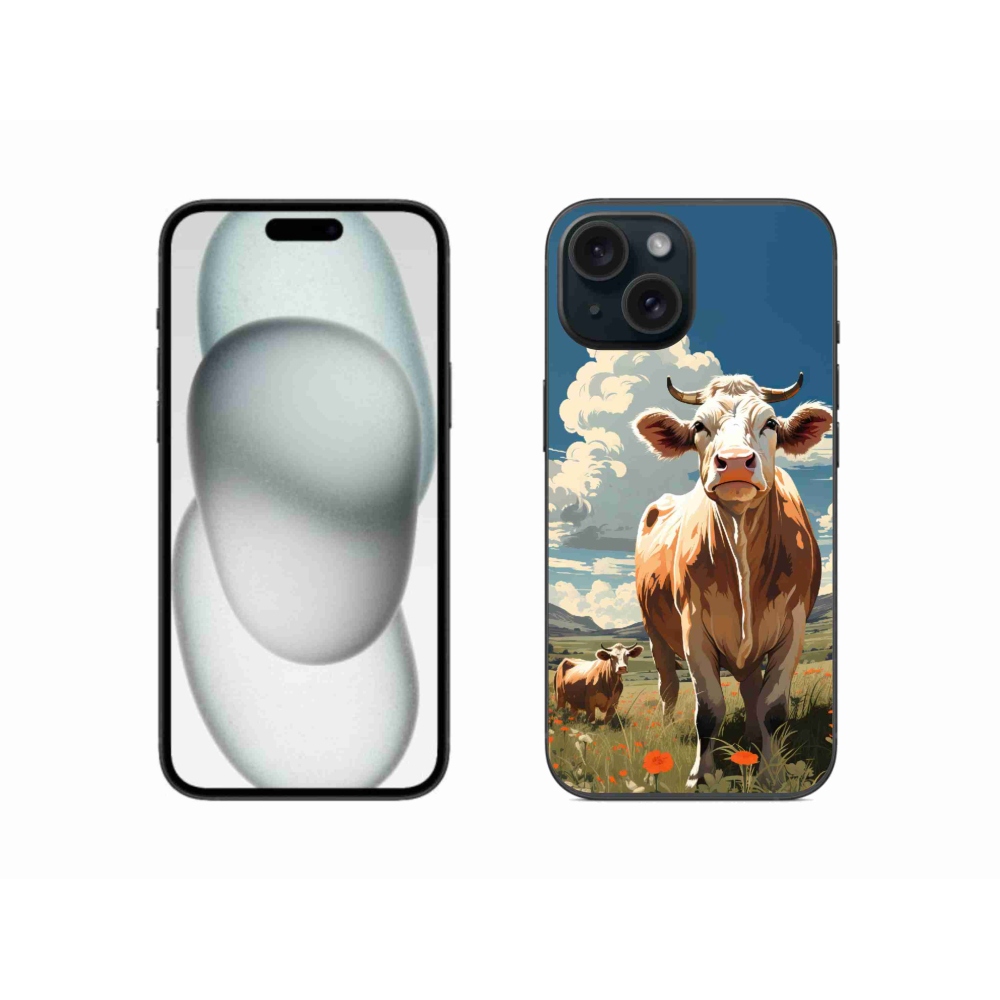 Zselés borítás mmCase iPhone 15 készülékhez - tehenek a réten
