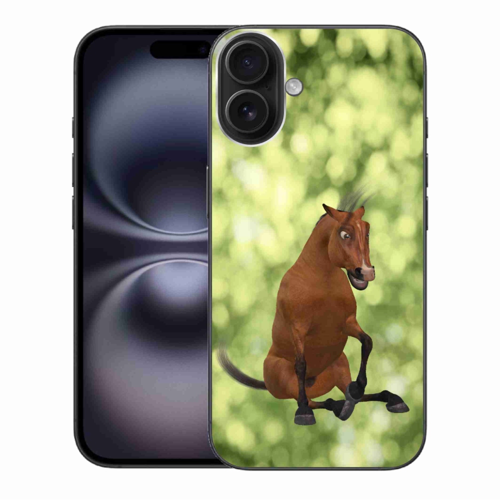 Zselés borítás mmCase iPhone 16 Plus készülékhez - barna rajzfilm ló 1