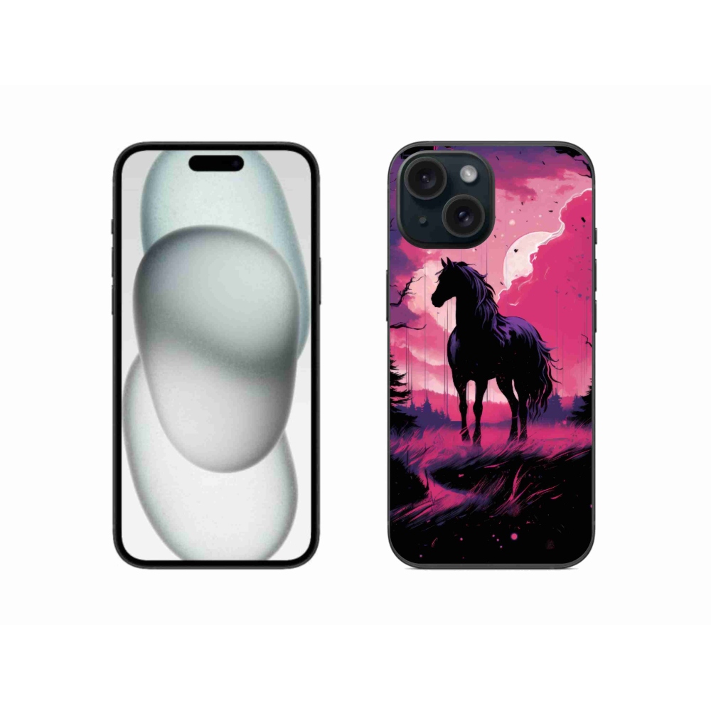 Zselés borítás mmCase iPhone 15 készülékhez - fekete rajzfilm ló 1