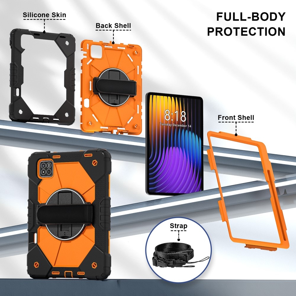 Strapabíró huzat kéztartóval és vállpánttal Xiaomi Pad 7/7 Pro-hoz - fekete/narancs