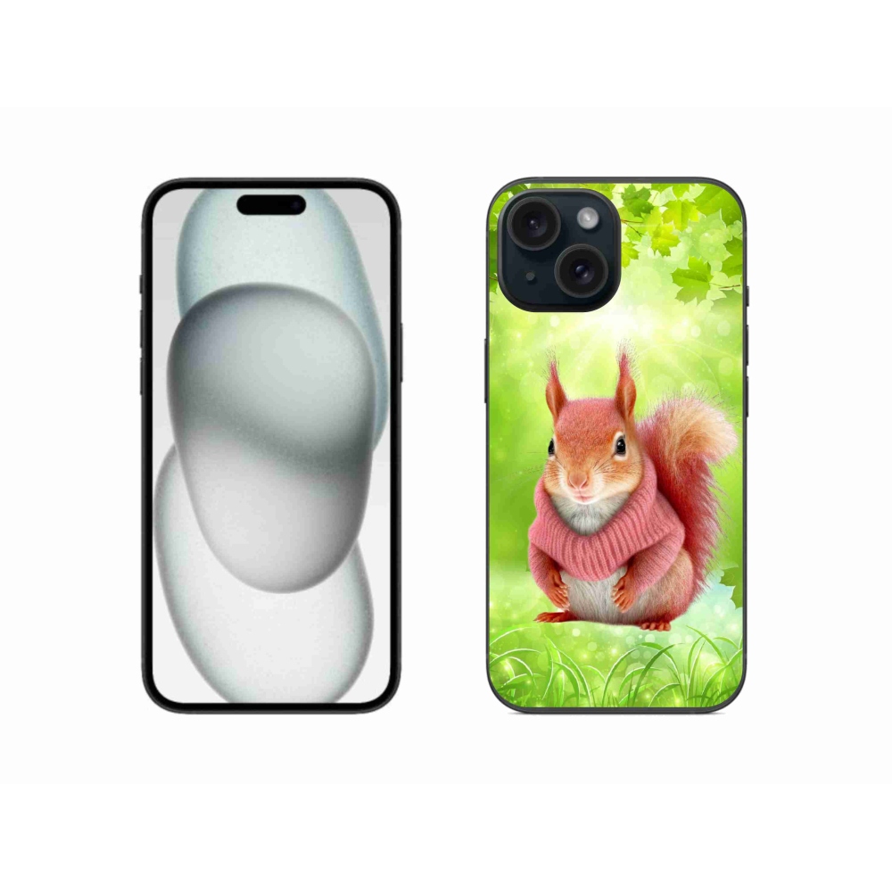 Zselés borítás mmCase iPhone 15 készülékhez - mókus pulóverben