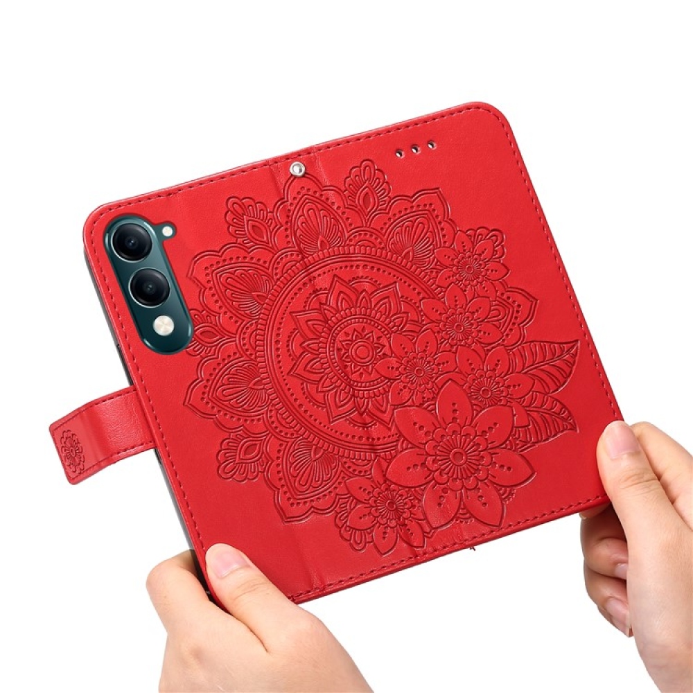 Virágos könyvtáska a Vivo Y29s 5G-hez - piros