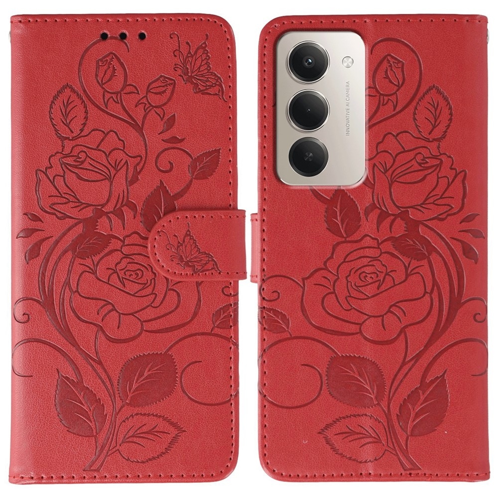 Rózsák könyv tok Xiaomi Redmi 15 5G - piros