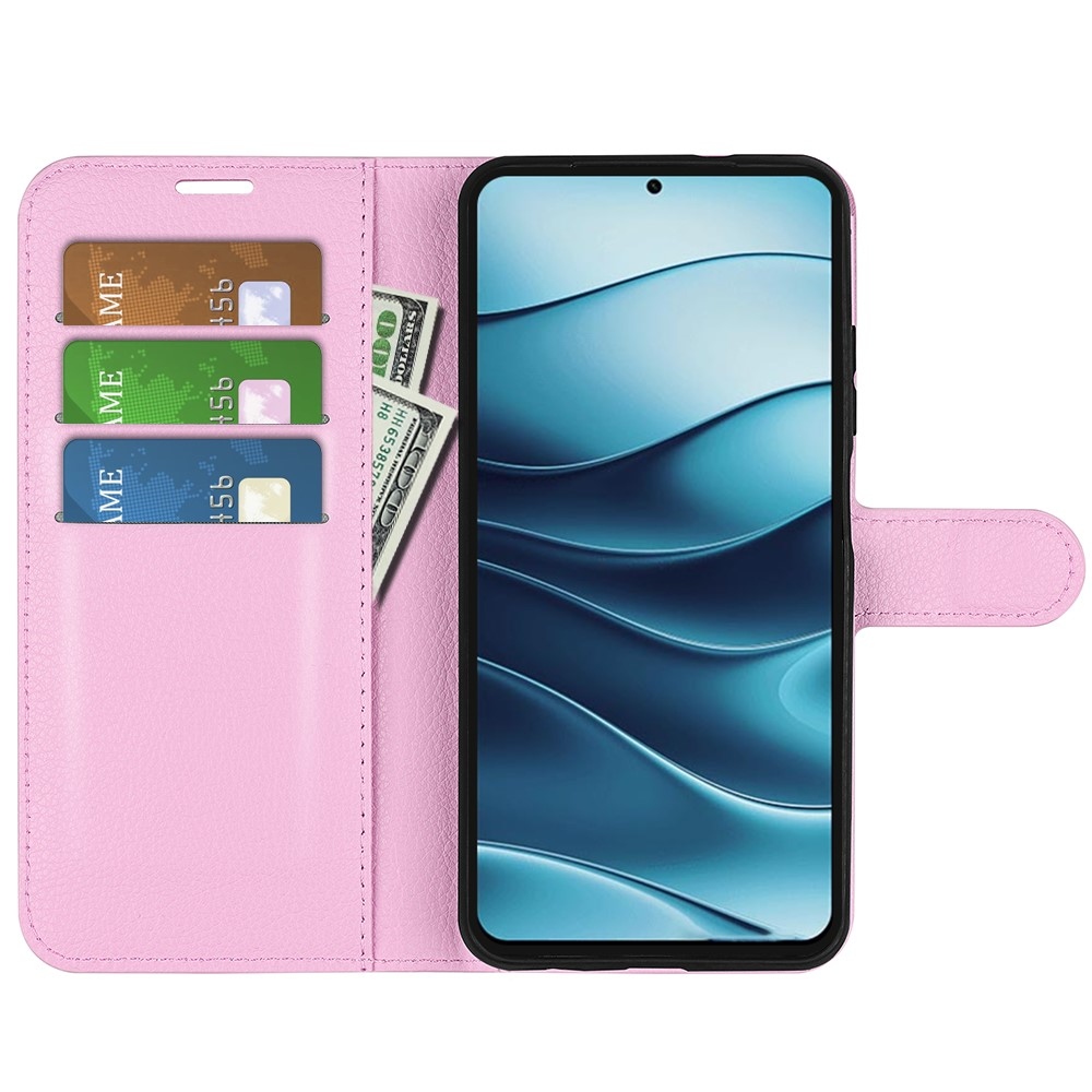 Litchi könyv tok a Xiaomi Redmi Note 14 5G-hez - rózsaszínű