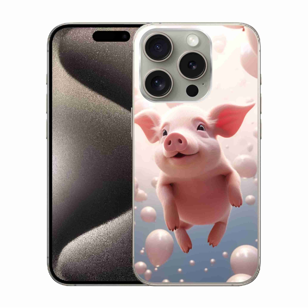 Gél borítás mmCase iPhone 15 Pro készülékhez - malacka lufikkal