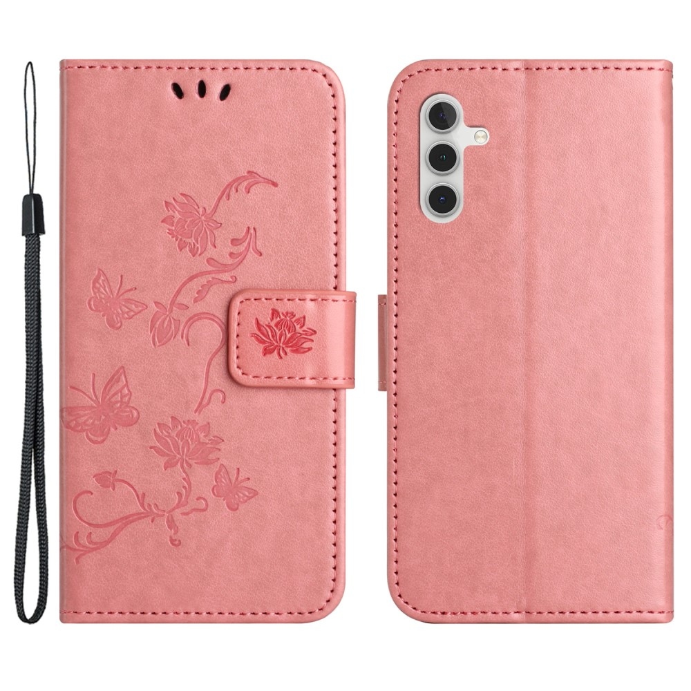 Virágos könyvtáska Samsung Galaxy S24 készülékhez - rózsaszín
