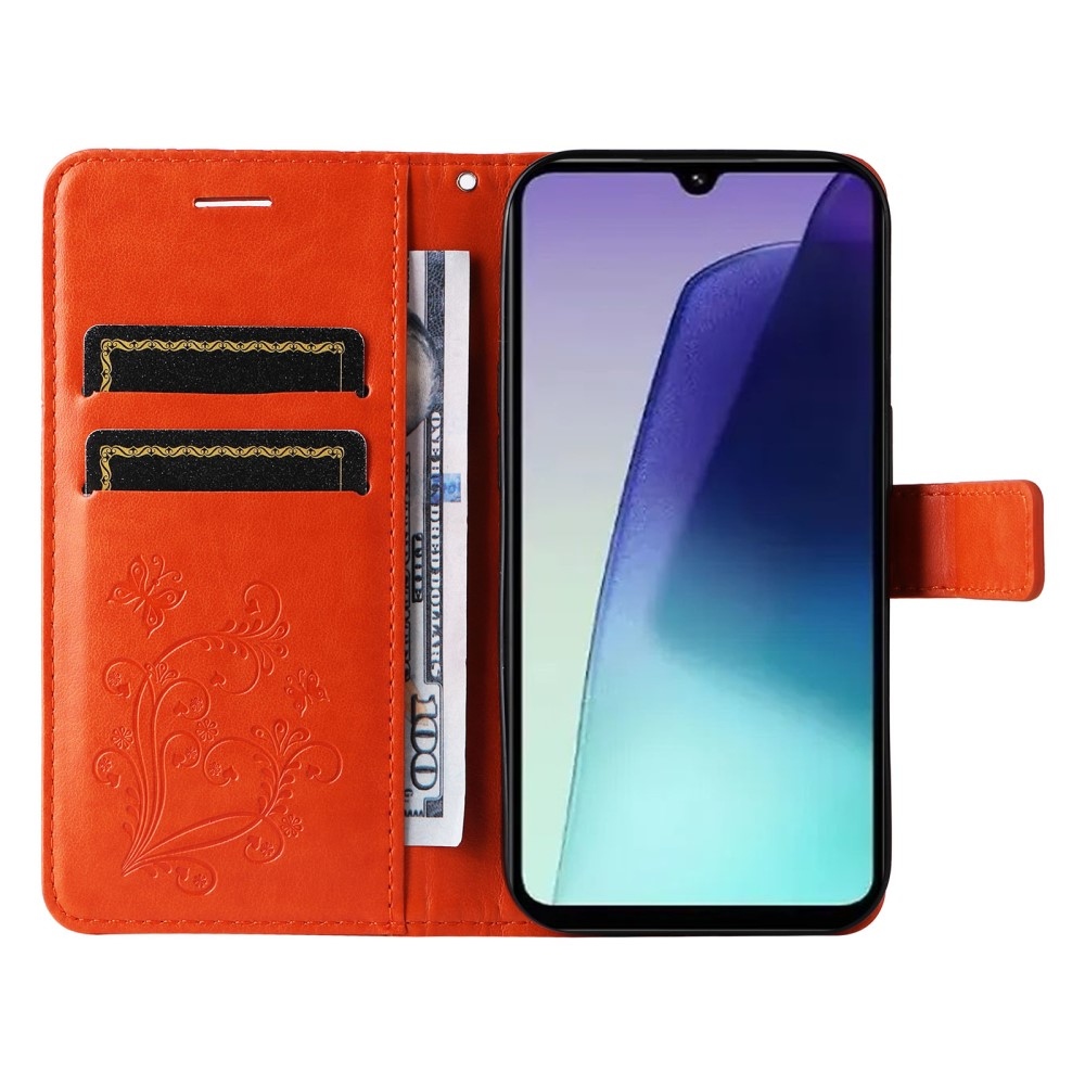Nagy pillangó könyv tok Xiaomi Redmi 14C/Poco C75 - narancssárga színben