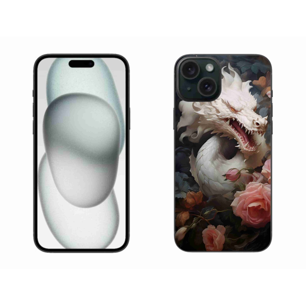 Zselés borítás mmCase iPhone 15 Plus készülékhez - fehér sárkány