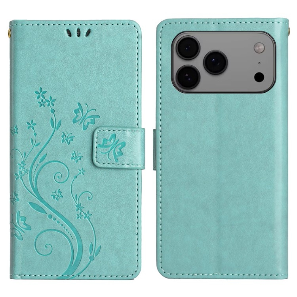 Virágok könyvtáska iPhone 17 Pro Max készülékhez - teal színű