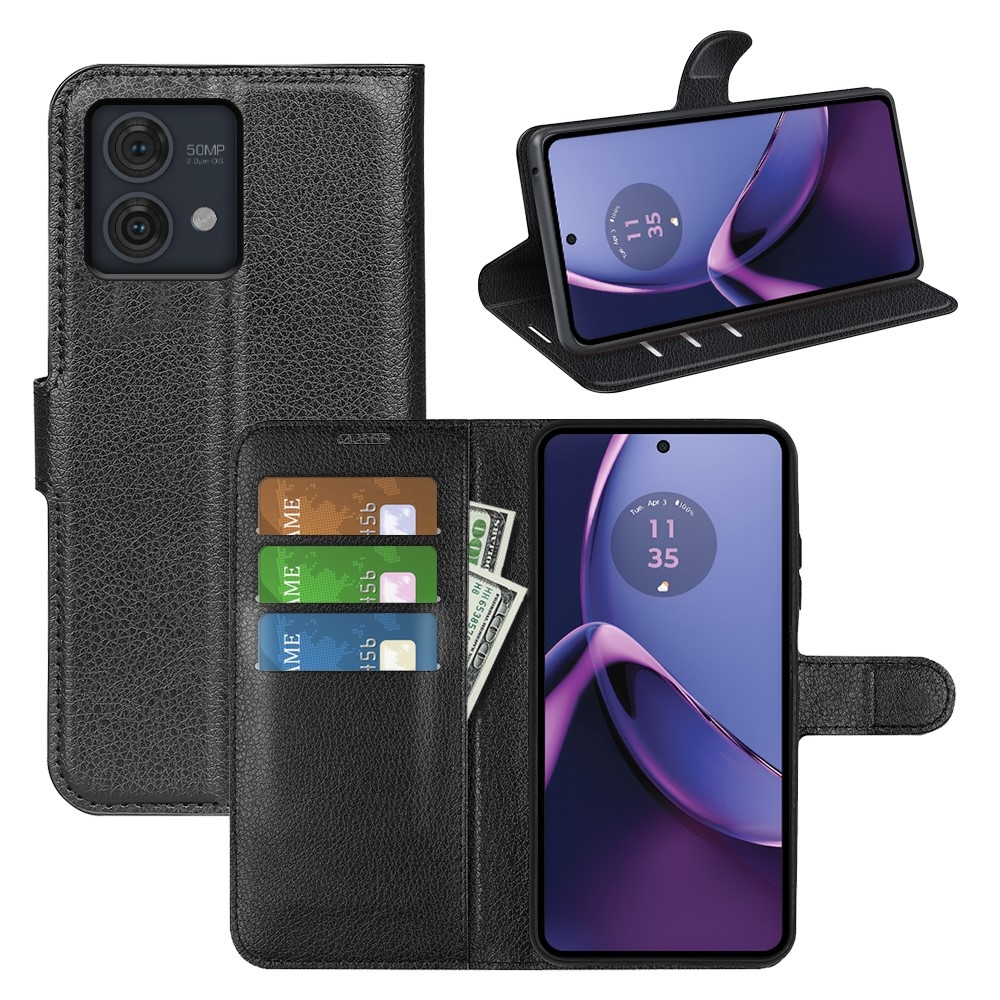 Litchi könyv tok Motorola Moto G84 5G-hez - fekete