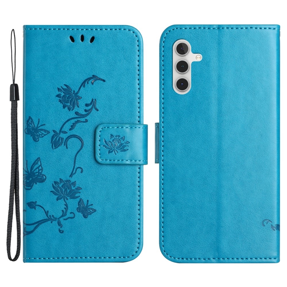 Virágos könyv tok Samsung Galaxy S24 FE készülékhez - kék