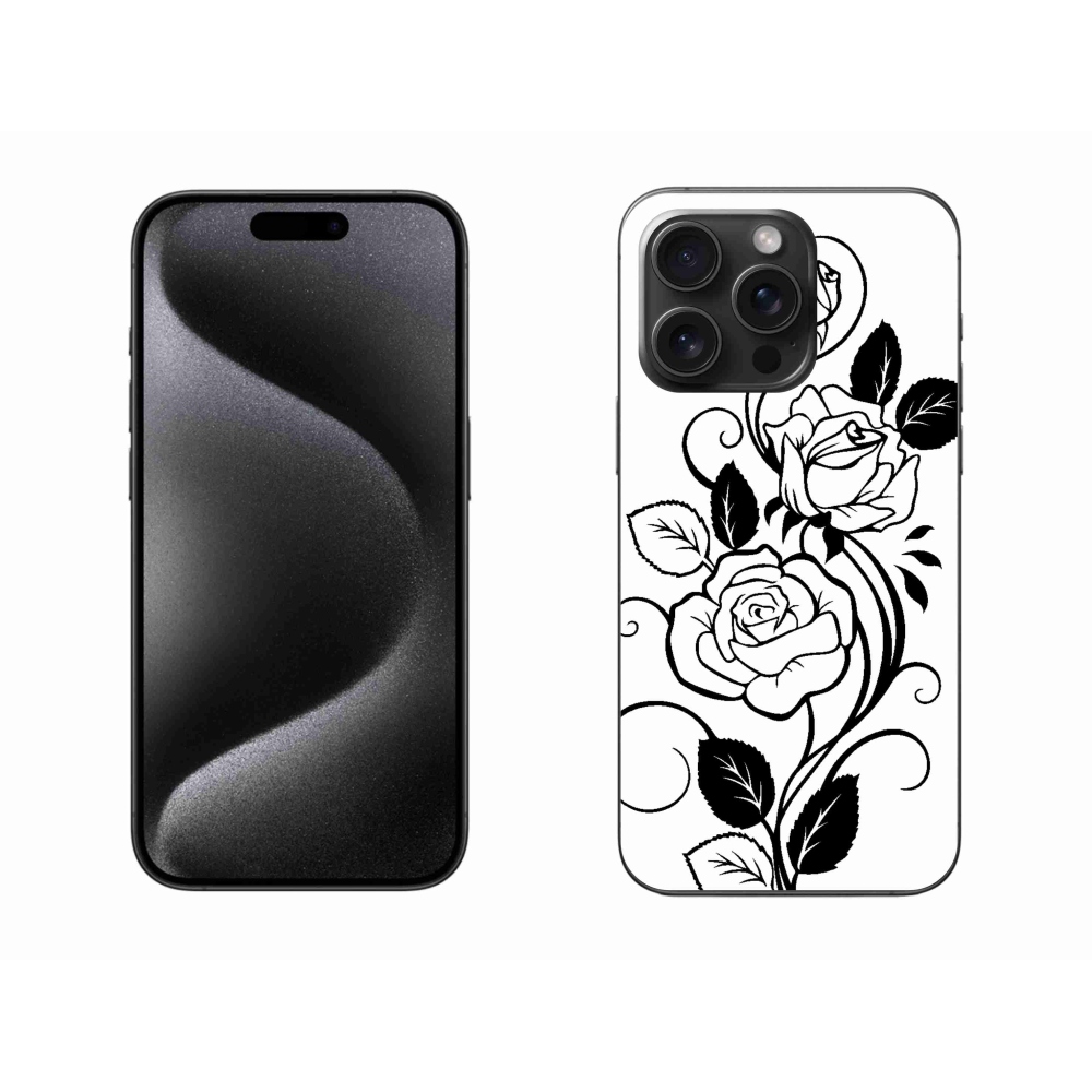 Zselés borítás mmCase iPhone 15 Pro Max készülékhez - fekete és fehér rózsa