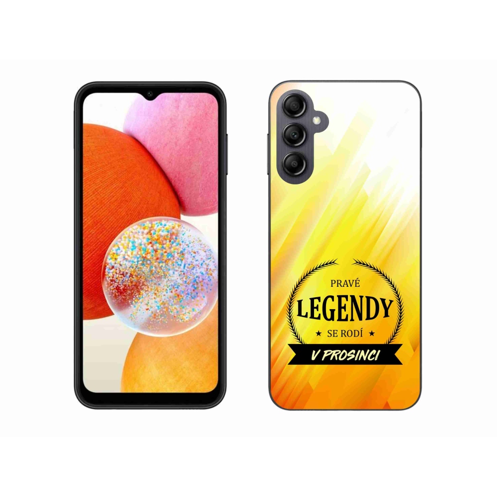 Gél borítás mmCase Samsung Galaxy A14 4G/5G - December legendái sárga háttérrel