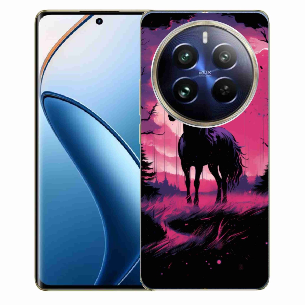 Zselés borítás mmCase a Realme 12 Pro 5G/12 Pro+ 5G számára - fekete rajzfilm ló 1