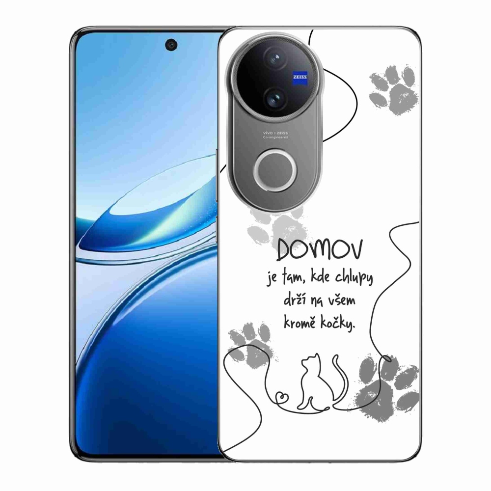 Gél borító mmCase a Vivo V50 5G készülékhez - macska motívum fehér háttérrel