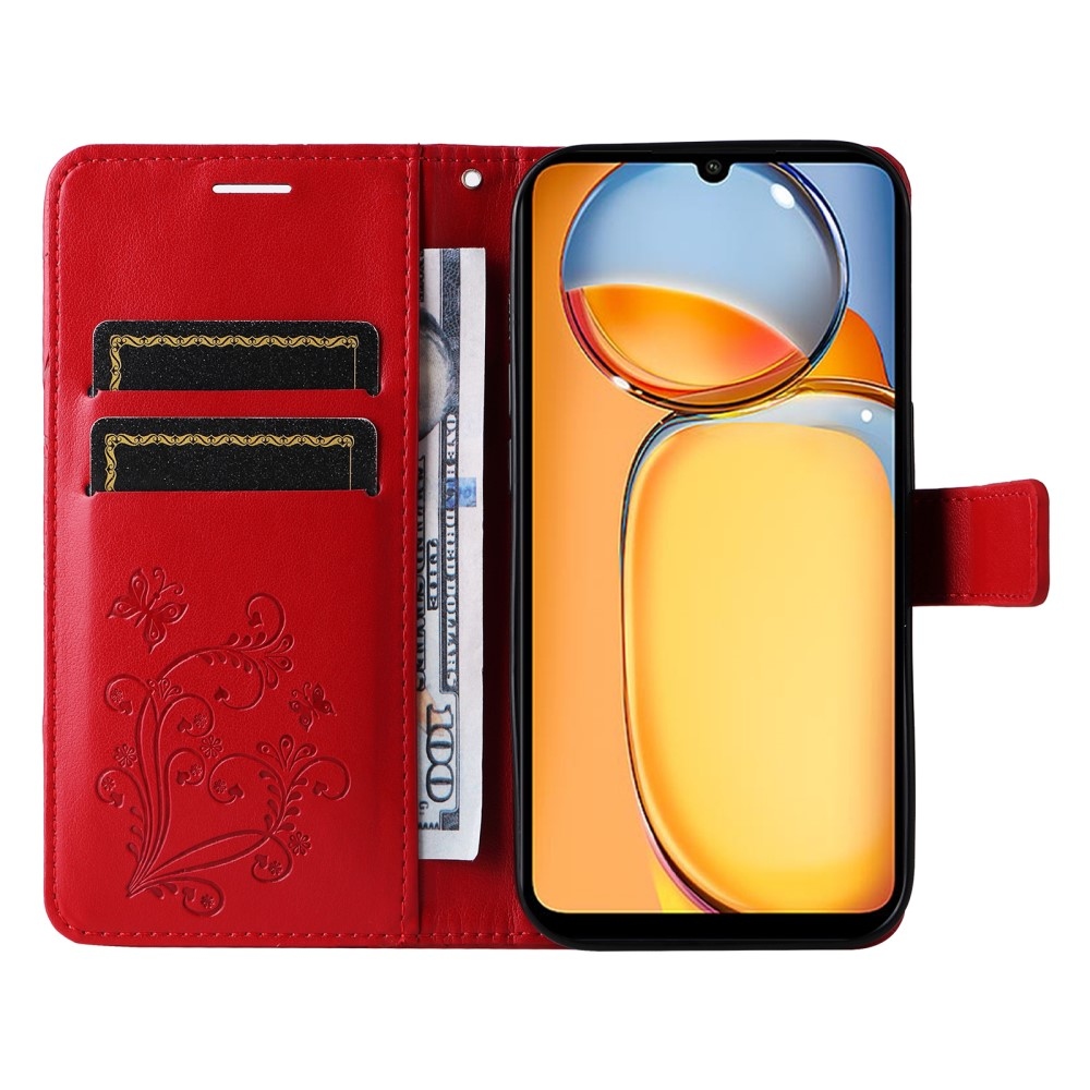Nagy pillangó könyv tok Xiaomi Poco C65/Redmi 13C - piros