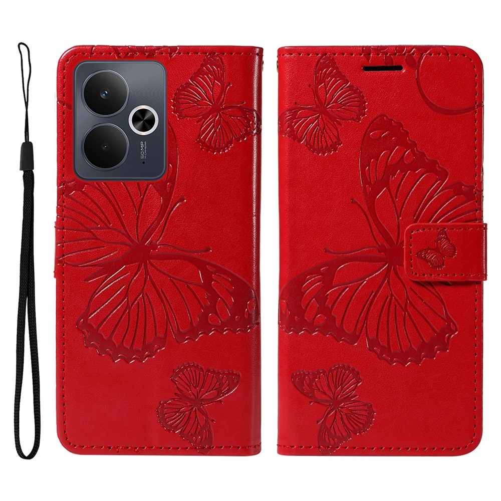 Nagy pillangó könyvtáska a Realme 14 5G/14T 5G számára - piros