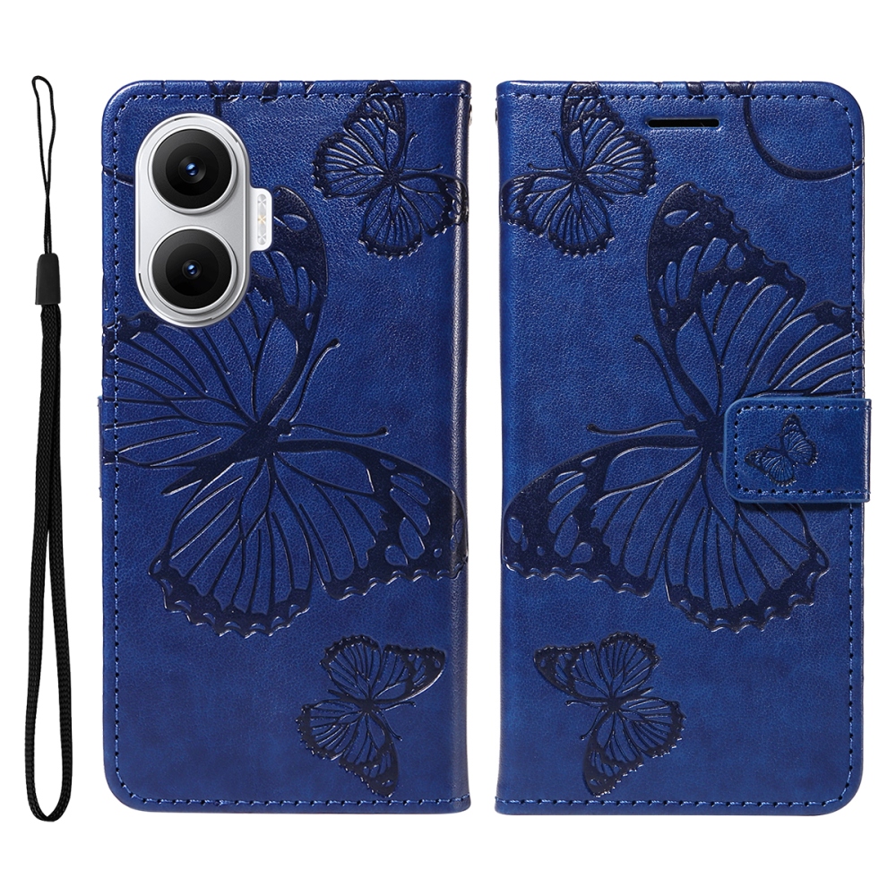 Nagy pillangó könyv tok a Xiaomi Poco F7 5G-hez - kék