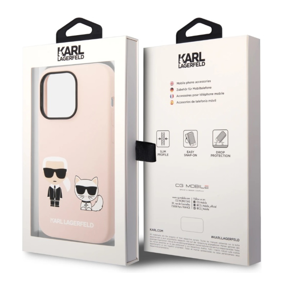 Karl Lagerfeld MagSafe Cover folyékony szilikon Karl és Choupette iPhone 14 Pro rózsaszínű
