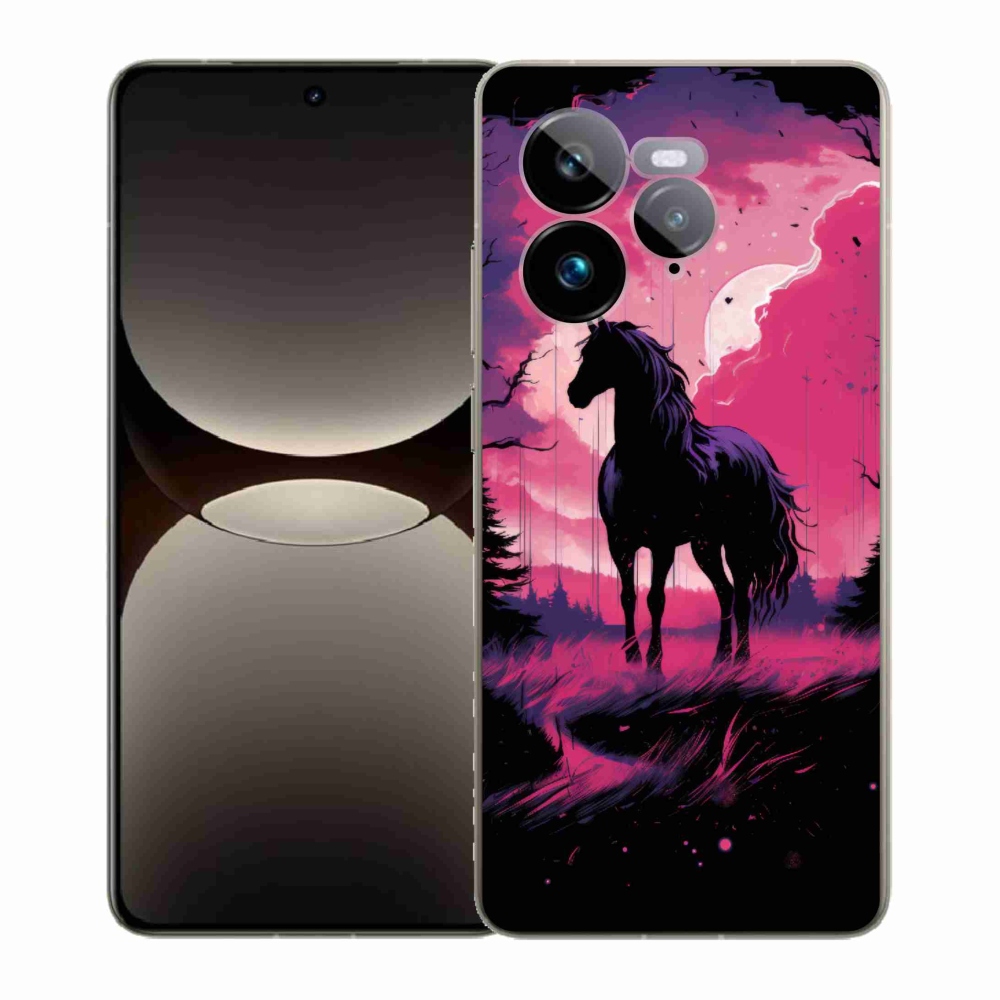 Gél borítás mmCase a Realme GT 7 Pro 5G számára - fekete rajzfilm ló 1