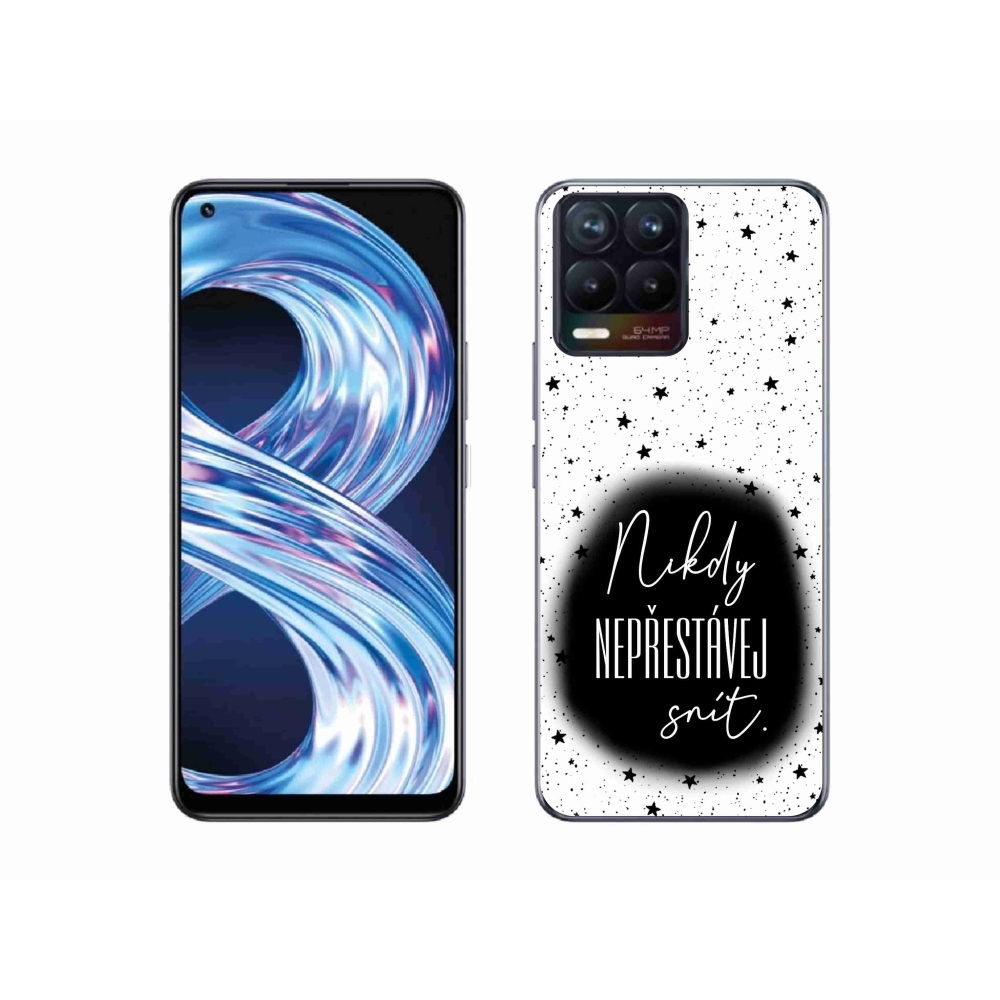 Gél borítás mmCase a Realme 8 4G-n - idézet 1 fekete-fehér háttérrel