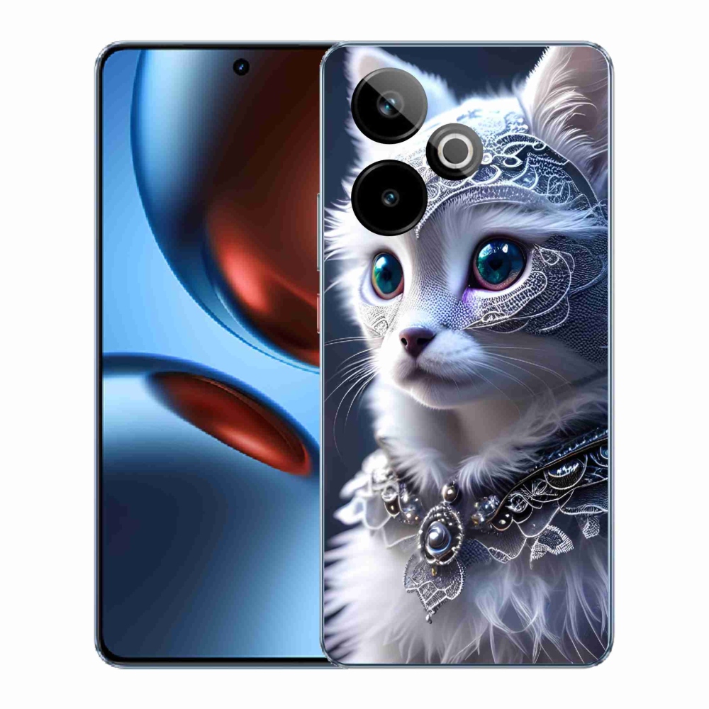 Rugalmas zselés tok mmCase képpel a Realme GT 7 5G/GT 7T 5G számára - fehér macska