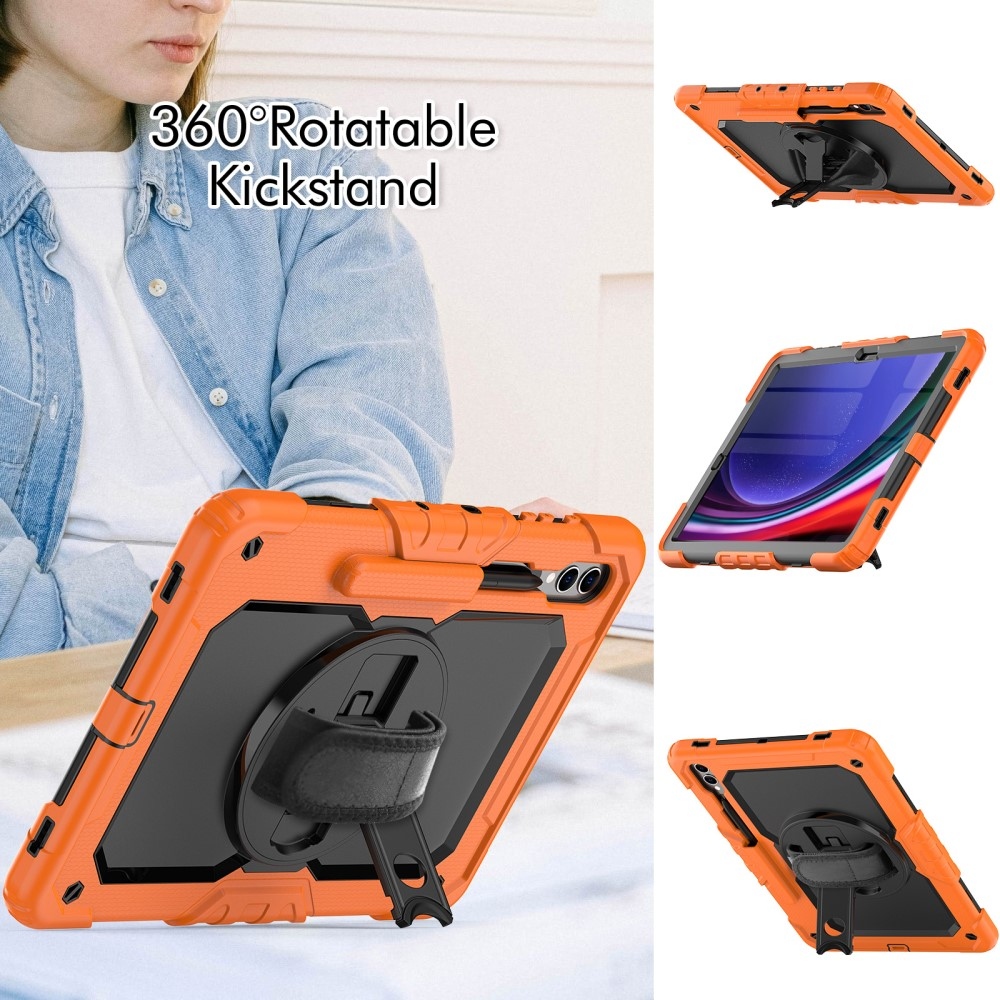 Rúgásálló borítás kézi markolattal Samsung Galaxy Tab S9+/Tab S10+ készülékhez - narancssárga színű