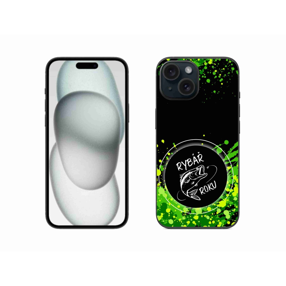Zselés borító mmCase iPhone 15 készülékhez - Az év halászának fekete háttere