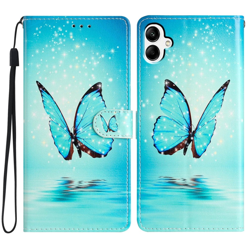 Egyedi könyvtáska Samsung Galaxy A06 4G - kék pillangóhoz