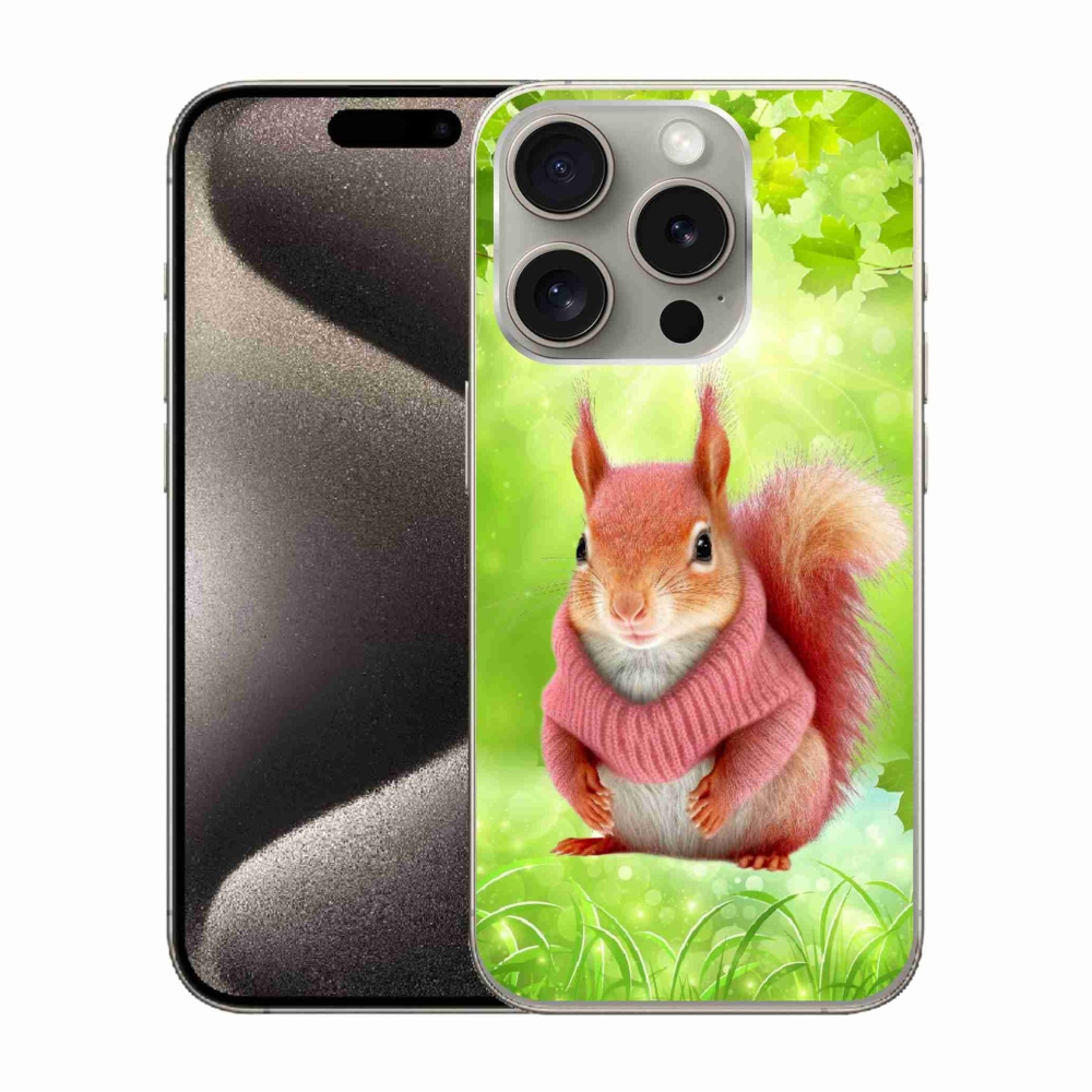 Zselés borítás mmCase iPhone 15 Pro készülékhez - mókus pulóverben