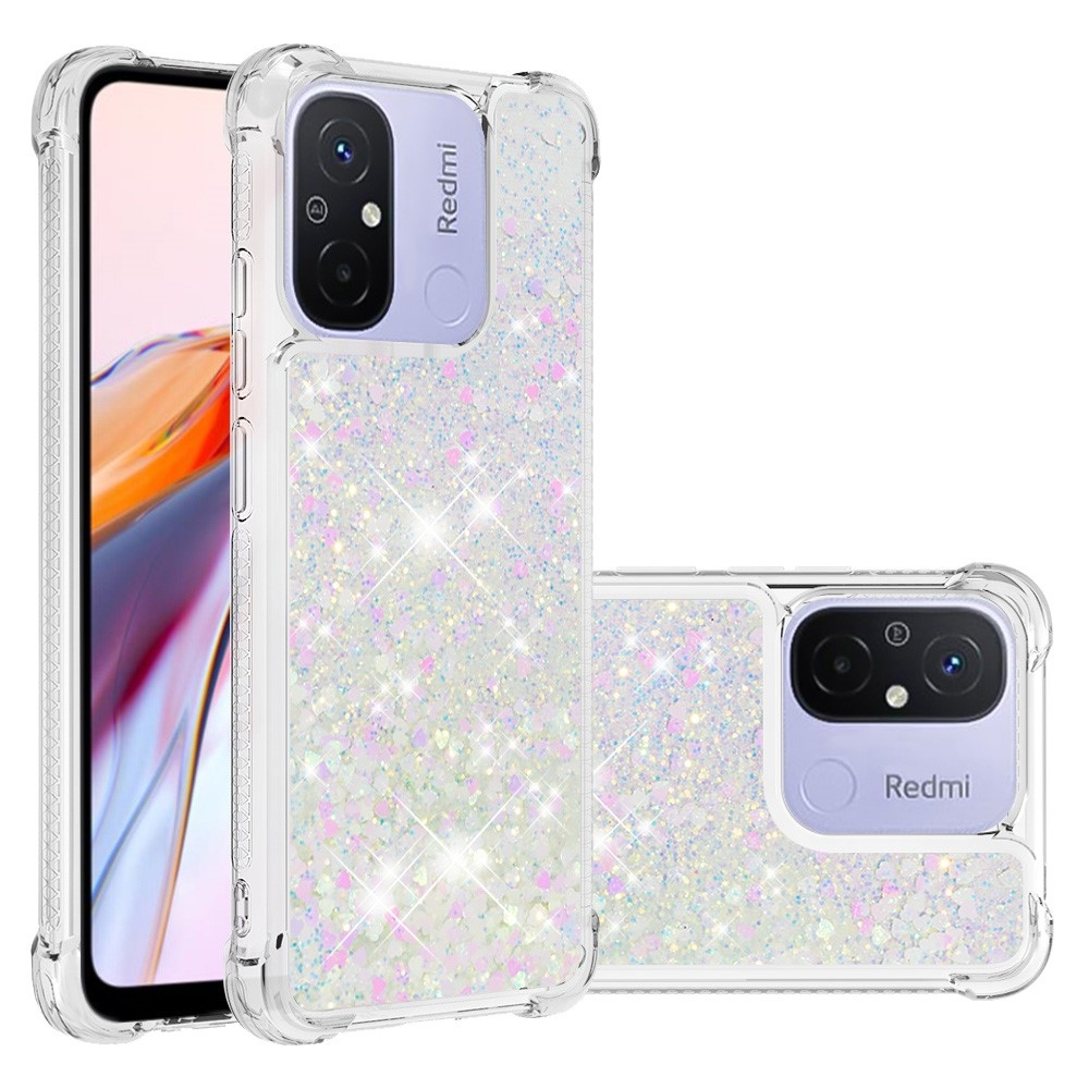 Csillogó homokóra zselés tok Xiaomi Redmi 12C - rózsaszín/ezüst/szív