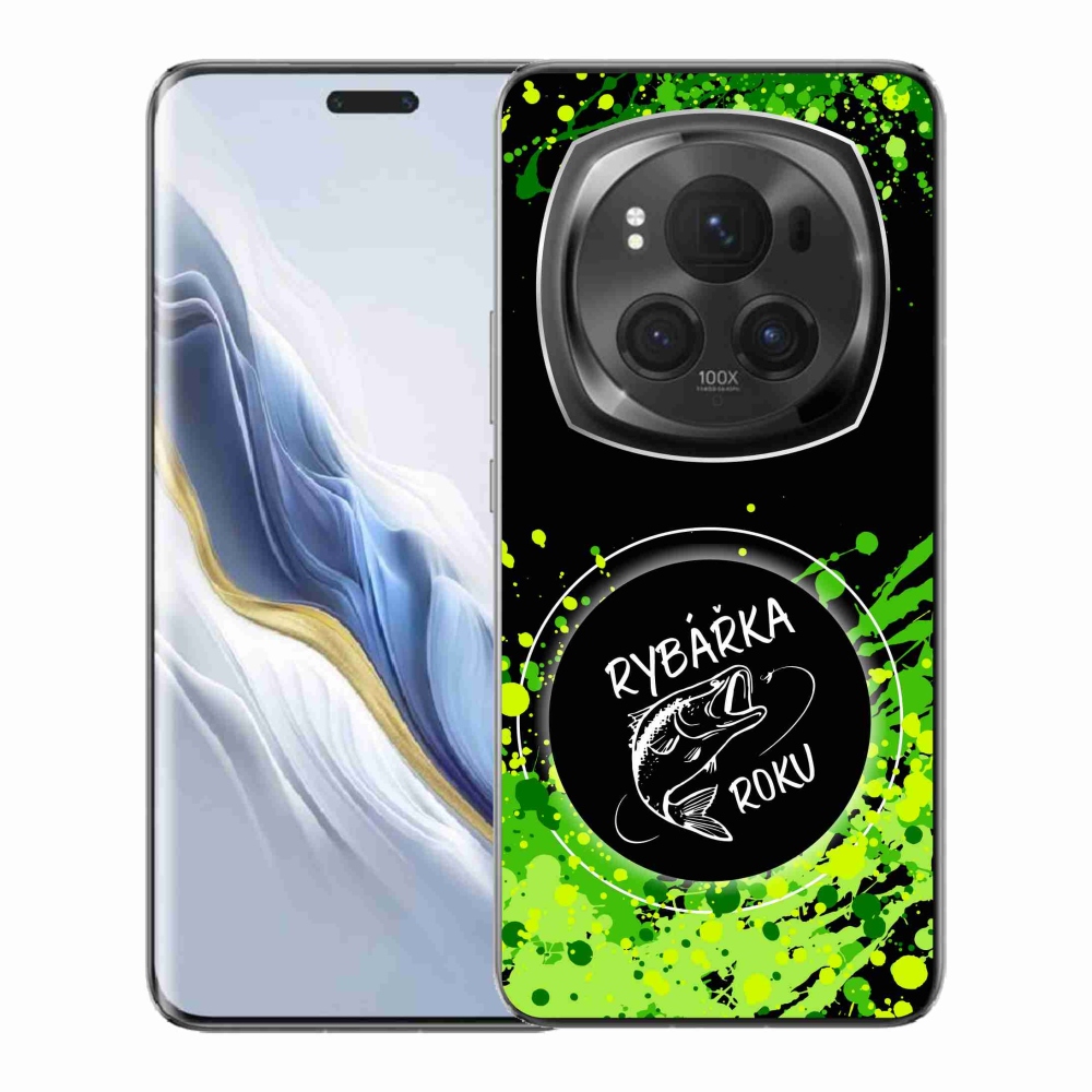Zselés borítás mmCase a Honor Magic 6 Pro 5G számára - az év horgásza fekete háttérrel