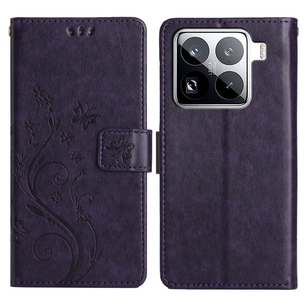 Virágok könyv tok Xiaomi 15 Pro-hoz - sötétlila
