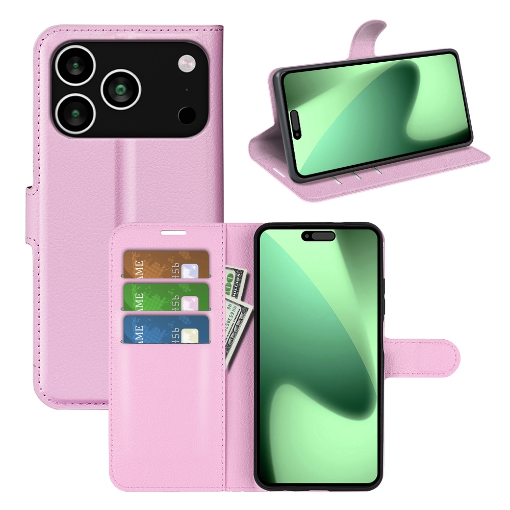 Litchi könyvtáska iPhone 17 Pro készülékhez - rózsaszín