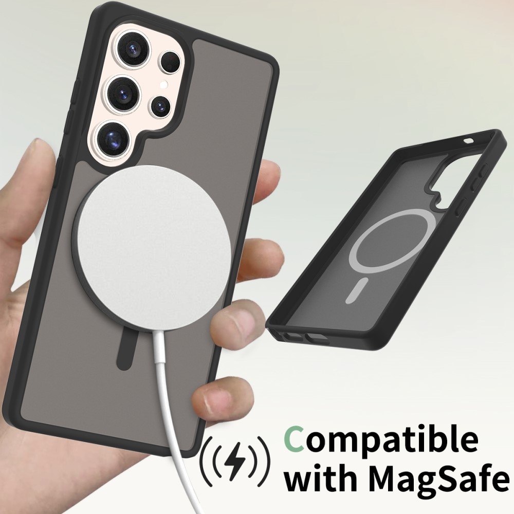 Bőr zselés tok fix hátlappal és MagSafe támogatással Samsung Galaxy S25 Ultra készülékhez - fekete