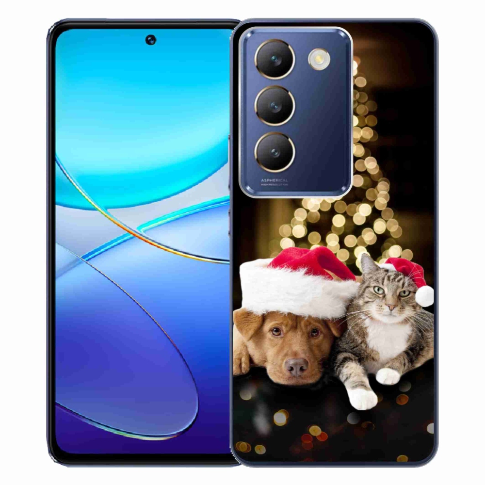 Gél borító mmCase a Vivo V40 SE 4G/5G-n - Karácsonyi kutya és macska